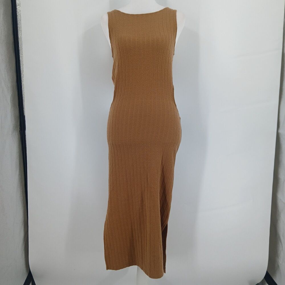 Forever 21 Womens Large Brown Ribbed Cutout Bodycon Maxi Dress Long Sleeve L